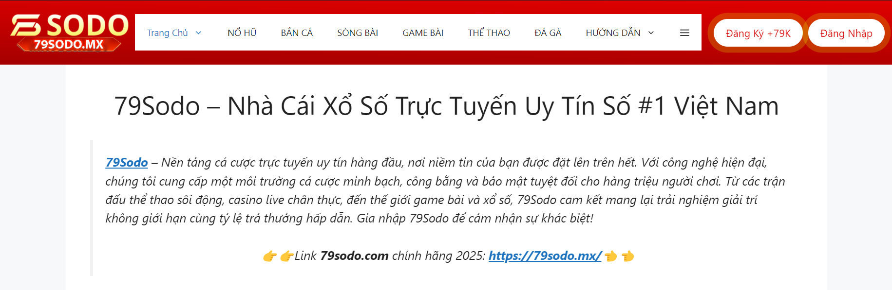 Giới thiệu 79Sodo sảnh cược uy tín Việt Nam